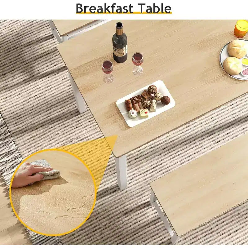 MooxvMoo Set Tavolo da Pranzo 43, Tavolo da Bar con 2 Panche da Pranzo, Tavolo Industriale per Cucina, Tavolo da Colazione, Soggiorno, Sala per Feste, Bianco
