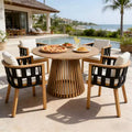 Christopher Knight Home Siddharth Modern 5 Piece Acacia Wood Patio Dining Set with Round Slatted Table