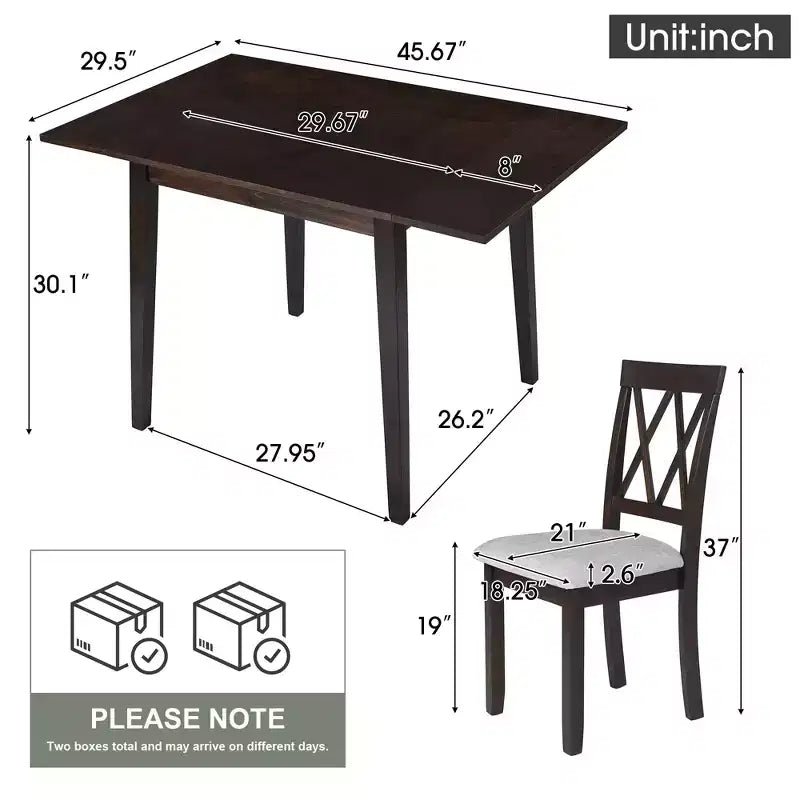 GDF Studio Avery Set da pranzo 3 pezzi con tavolo da pranzo con piano ribaltabile e 2 sedie da pranzo imbottite