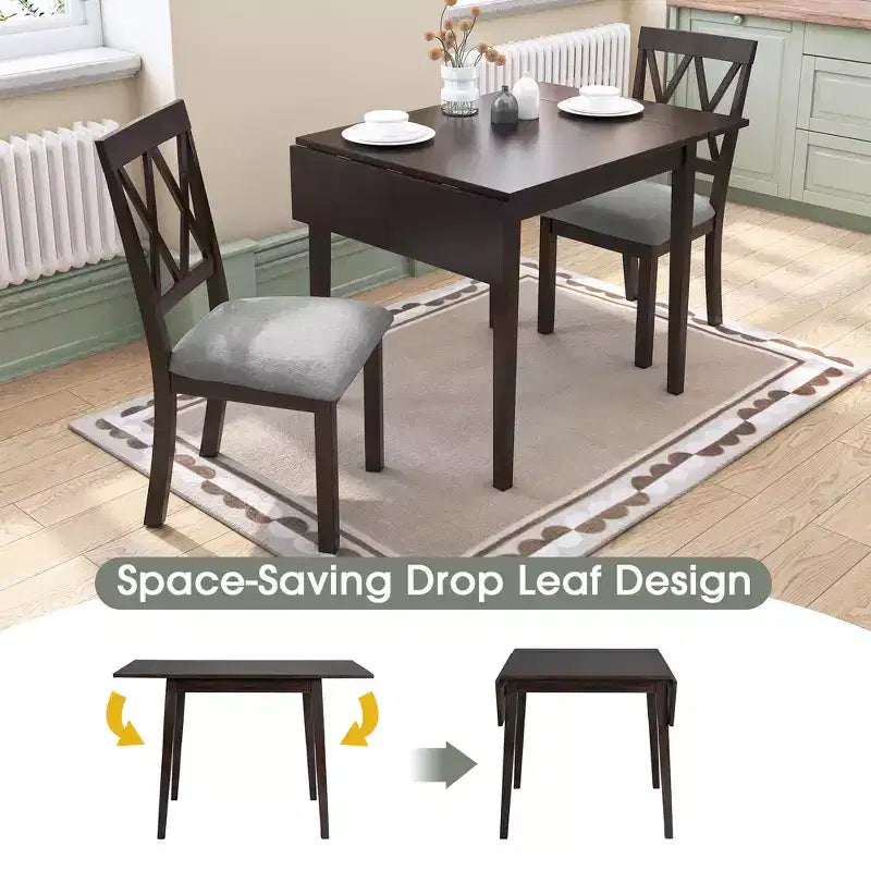 GDF Studio Avery Set da pranzo 3 pezzi con tavolo da pranzo con piano ribaltabile e 2 sedie da pranzo imbottite