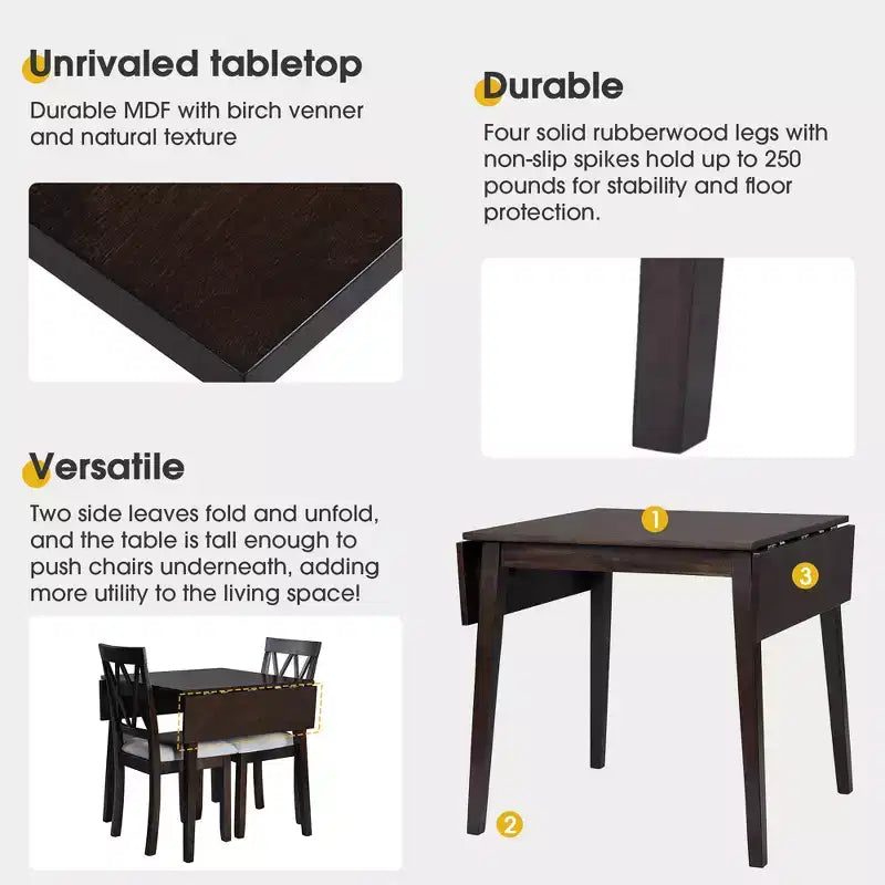 GDF Studio Avery Set da pranzo 3 pezzi con tavolo da pranzo con piano ribaltabile e 2 sedie da pranzo imbottite
