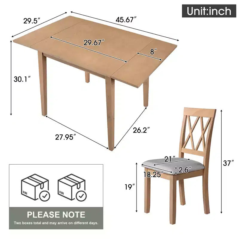 GDF Studio Avery Set da pranzo 3 pezzi con tavolo da pranzo con piano ribaltabile e 2 sedie da pranzo imbottite