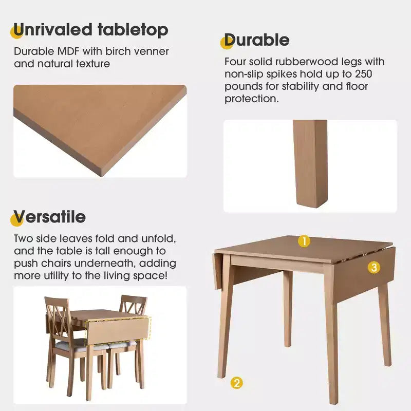 GDF Studio Avery Set da pranzo 3 pezzi con tavolo da pranzo con piano ribaltabile e 2 sedie da pranzo imbottite