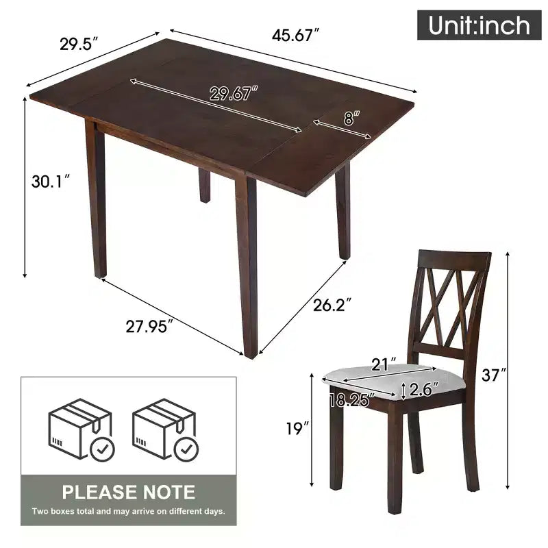 GDF Studio Avery Set da pranzo 3 pezzi con tavolo da pranzo con piano ribaltabile e 2 sedie da pranzo imbottite