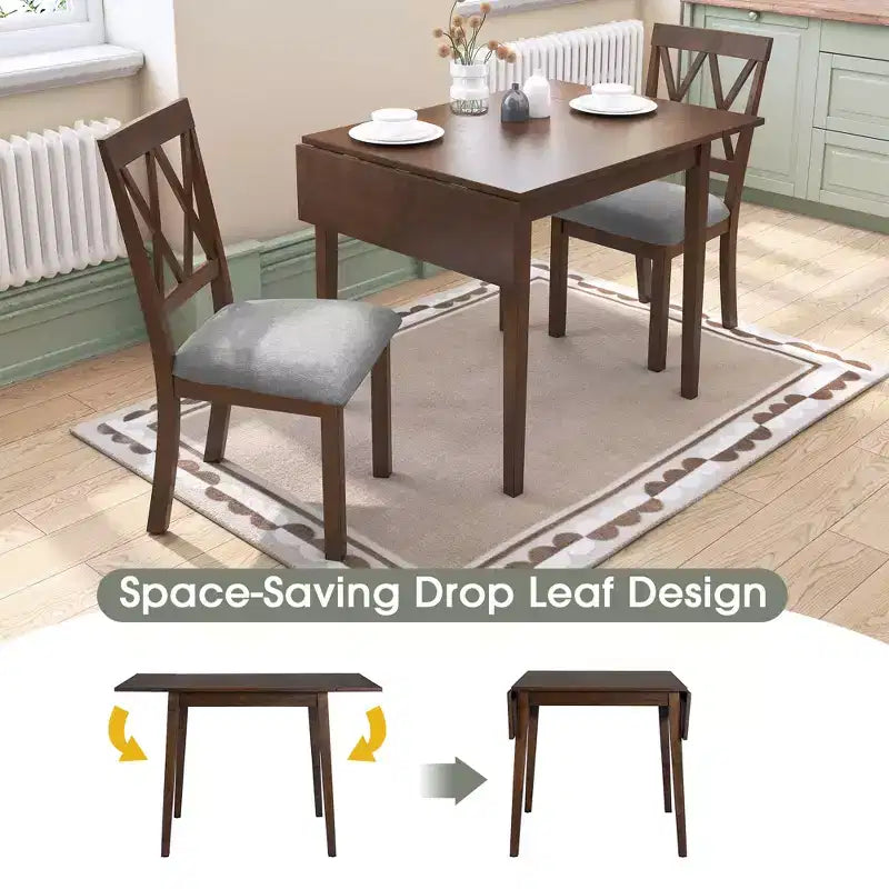 GDF Studio Avery Set da pranzo 3 pezzi con tavolo da pranzo con piano ribaltabile e 2 sedie da pranzo imbottite