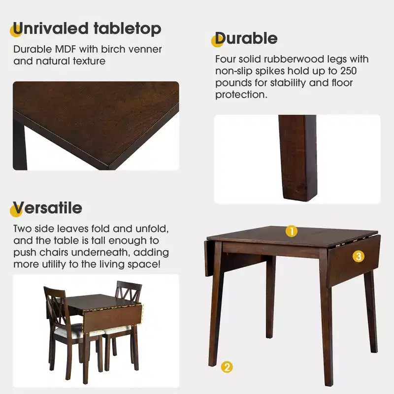 GDF Studio Avery Set da pranzo 3 pezzi con tavolo da pranzo con piano ribaltabile e 2 sedie da pranzo imbottite