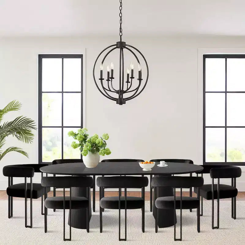 Set da Pranzo Espandibile da Rotondo a Ovale con 8 Sedie in Velluto, Set da Pranzo con Base 3-in-1, da 4 a 8 Posti, Set da Sala da Pranzo Moderno - Panipeachy