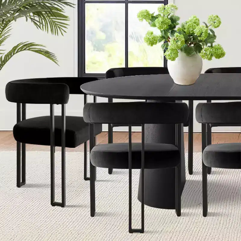 Set da Pranzo Espandibile da Rotondo a Ovale con 8 Sedie in Velluto, Set da Pranzo con Base 3-in-1, da 4 a 8 Posti, Set da Sala da Pranzo Moderno - Panipeachy