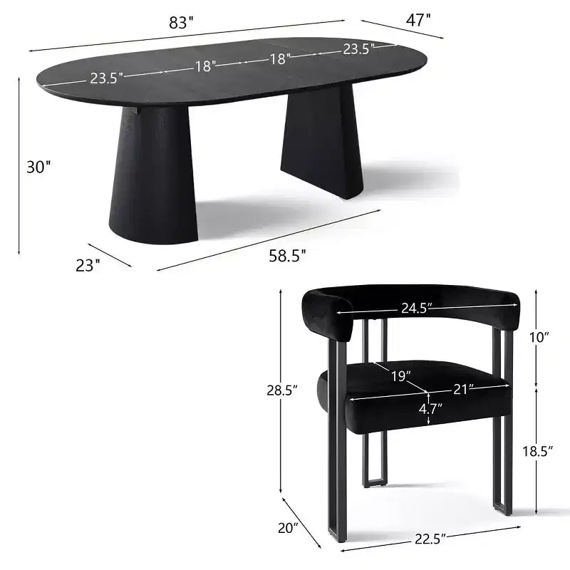 Set da Pranzo Espandibile da Rotondo a Ovale con 8 Sedie in Velluto, Set da Pranzo con Base 3-in-1, da 4 a 8 Posti, Set da Sala da Pranzo Moderno - Panipeachy