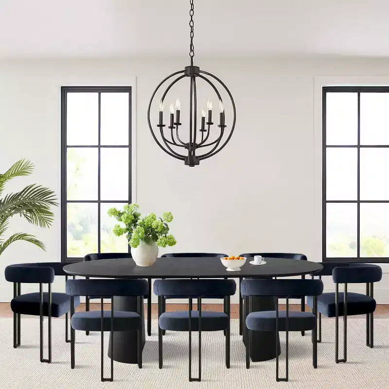Set da Pranzo Espandibile da Rotondo a Ovale con 8 Sedie in Velluto, Set da Pranzo con Base 3-in-1, da 4 a 8 Posti, Set da Sala da Pranzo Moderno - Panipeachy