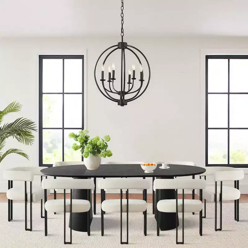 Set da Pranzo Espandibile da Rotondo a Ovale con 8 Sedie in Velluto, Set da Pranzo con Base 3-in-1, da 4 a 8 Posti, Set da Sala da Pranzo Moderno - Panipeachy