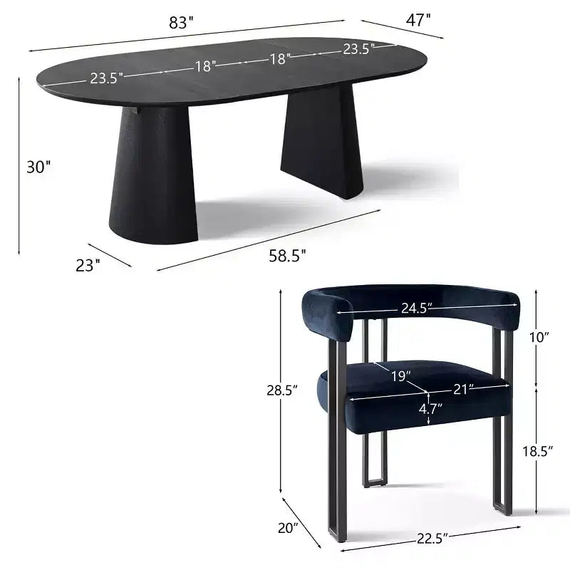 Set da Pranzo Espandibile da Rotondo a Ovale con 8 Sedie in Velluto, Set da Pranzo con Base 3-in-1, da 4 a 8 Posti, Set da Sala da Pranzo Moderno - Panipeachy