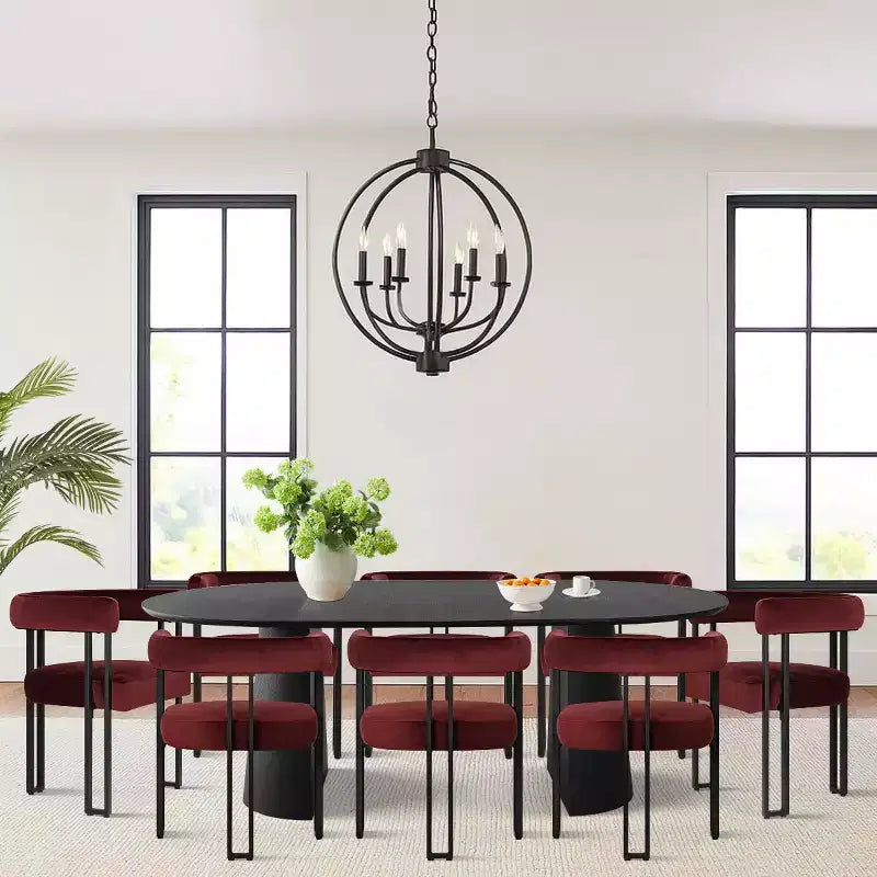 Set da Pranzo Espandibile da Rotondo a Ovale con 8 Sedie in Velluto, Set da Pranzo con Base 3-in-1, da 4 a 8 Posti, Set da Sala da Pranzo Moderno - Panipeachy
