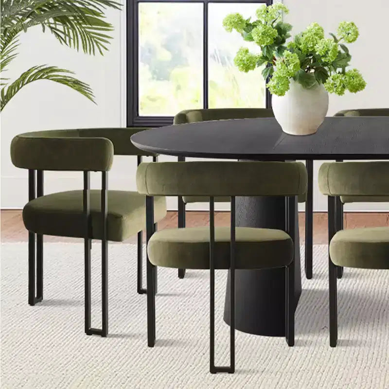 Set da Pranzo Espandibile da Rotondo a Ovale con 8 Sedie in Velluto, Set da Pranzo con Base 3-in-1, da 4 a 8 Posti, Set da Sala da Pranzo Moderno - Panipeachy
