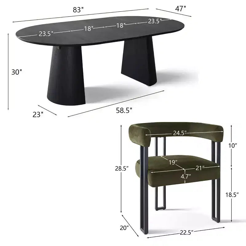 Set da Pranzo Espandibile da Rotondo a Ovale con 8 Sedie in Velluto, Set da Pranzo con Base 3-in-1, da 4 a 8 Posti, Set da Sala da Pranzo Moderno - Panipeachy