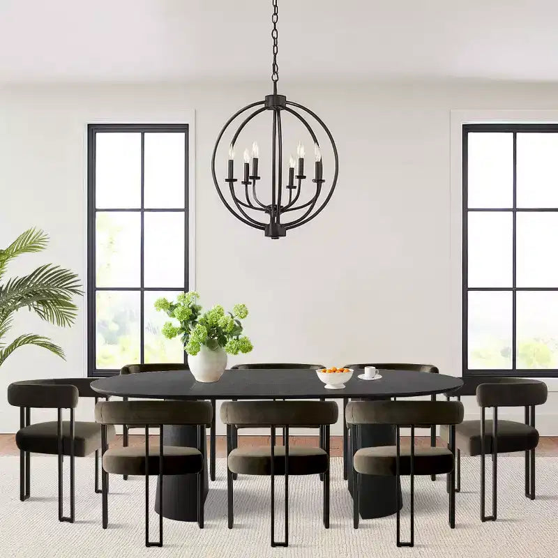 Set da Pranzo Espandibile da Rotondo a Ovale con 8 Sedie in Velluto, Set da Pranzo con Base 3-in-1, da 4 a 8 Posti, Set da Sala da Pranzo Moderno - Panipeachy