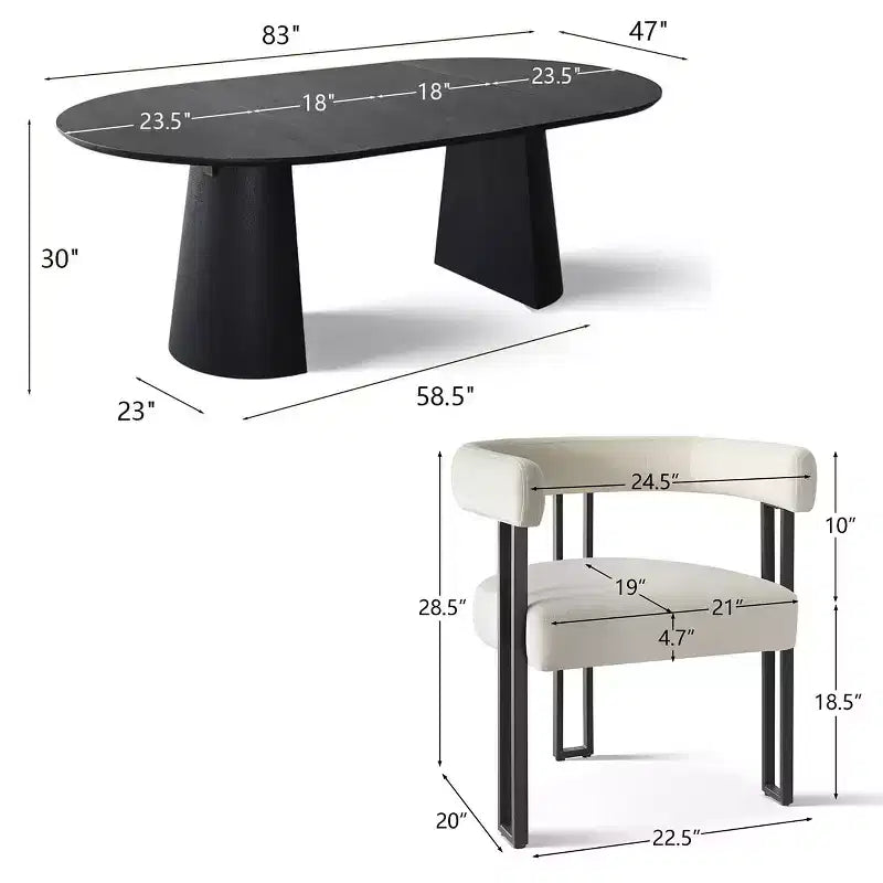 Set da Pranzo Espandibile da Rotondo a Ovale con 8 Sedie in Velluto, Set da Pranzo con Base 3-in-1, da 4 a 8 Posti, Set da Sala da Pranzo Moderno - Panipeachy
