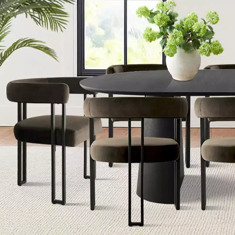 Set da Pranzo Espandibile da Rotondo a Ovale con 8 Sedie in Velluto, Set da Pranzo con Base 3-in-1, da 4 a 8 Posti, Set da Sala da Pranzo Moderno - Panipeachy