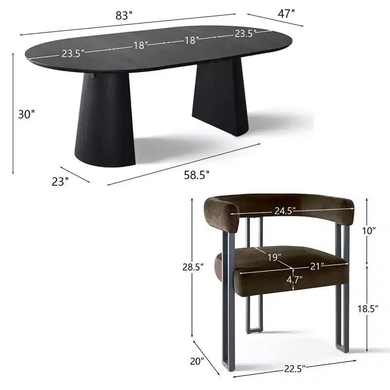 Set da Pranzo Espandibile da Rotondo a Ovale con 8 Sedie in Velluto, Set da Pranzo con Base 3-in-1, da 4 a 8 Posti, Set da Sala da Pranzo Moderno - Panipeachy
