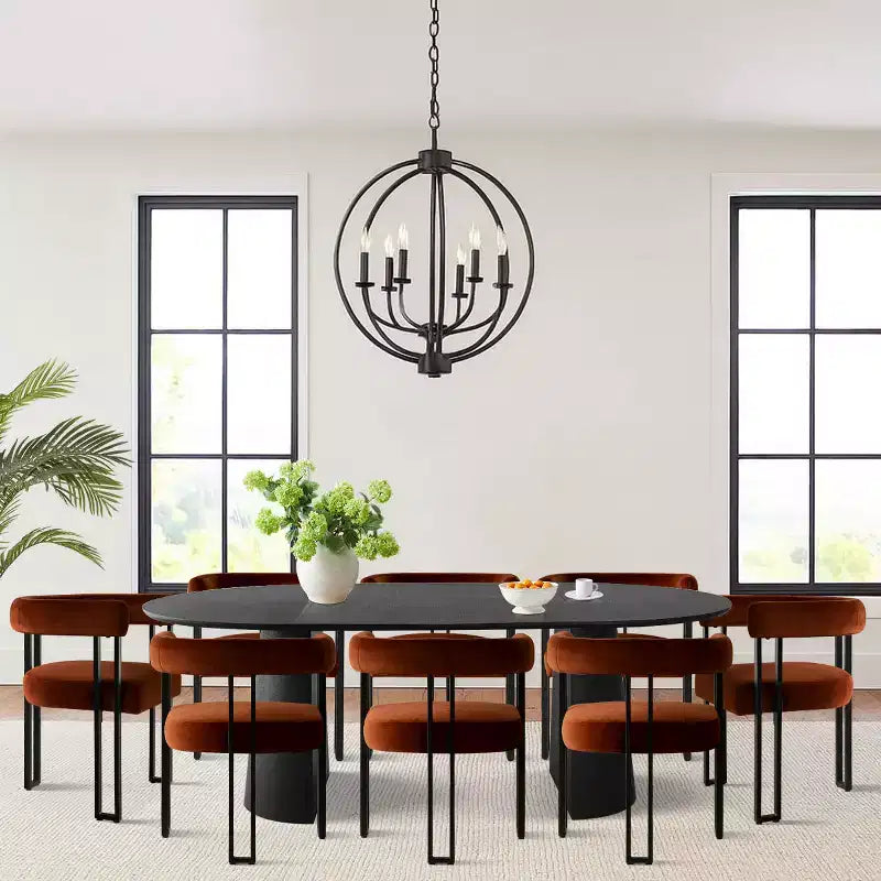 Set da Pranzo Espandibile da Rotondo a Ovale con 8 Sedie in Velluto, Set da Pranzo con Base 3-in-1, da 4 a 8 Posti, Set da Sala da Pranzo Moderno - Panipeachy