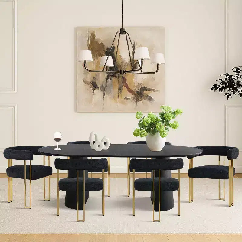 Set tavolo da pranzo allungabile ovale 3 in 1 con sedie imbottite in ciniglia e gambe in metallo dorato, mobili da pranzo versatili-Panipeachy
