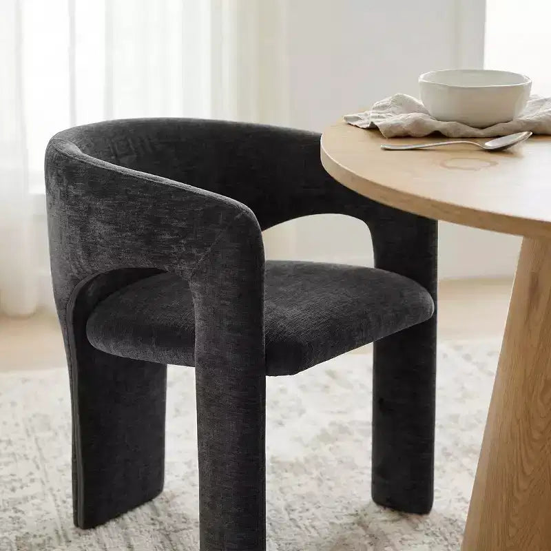Set Tavolo da Pranzo Rotondo con 2 Poltrone in Ciniglia, Tavolo Moderno con Base a Piedistallo e Sedie Imbottite con Schienale e Braccioli Completi-Panipeachy