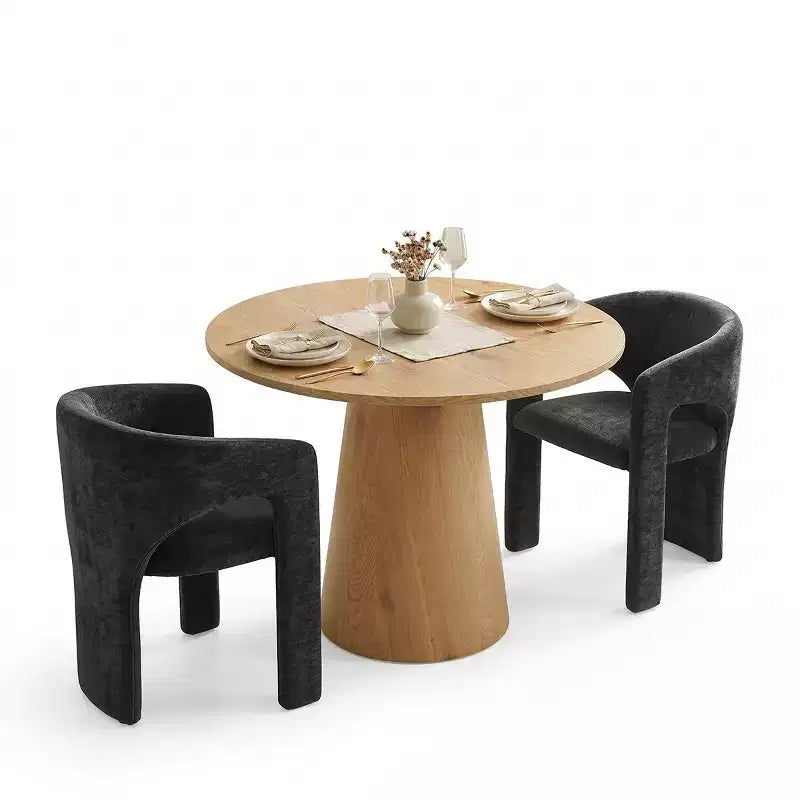Set Tavolo da Pranzo Rotondo con 2 Poltrone in Ciniglia, Tavolo Moderno con Base a Piedistallo e Sedie Imbottite con Schienale e Braccioli Completi-Panipeachy
