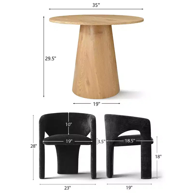 Set Tavolo da Pranzo Rotondo con 2 Poltrone in Ciniglia, Tavolo Moderno con Base a Piedistallo e Sedie Imbottite con Schienale e Braccioli Completi-Panipeachy