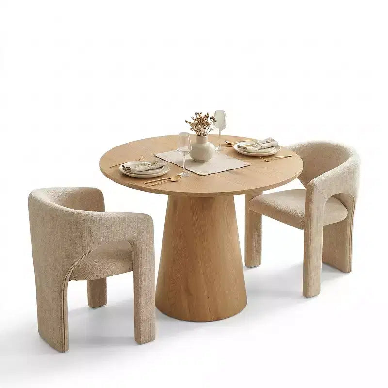 Set Tavolo da Pranzo Rotondo con 2 Poltrone in Ciniglia, Tavolo Moderno con Base a Piedistallo e Sedie Imbottite con Schienale e Braccioli Completi-Panipeachy