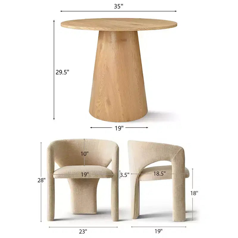 Set Tavolo da Pranzo Rotondo con 2 Poltrone in Ciniglia, Tavolo Moderno con Base a Piedistallo e Sedie Imbottite con Schienale e Braccioli Completi-Panipeachy