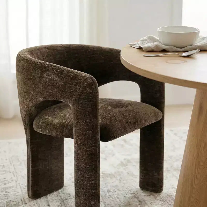 Set Tavolo da Pranzo Rotondo con 2 Poltrone in Ciniglia, Tavolo Moderno con Base a Piedistallo e Sedie Imbottite con Schienale e Braccioli Completi-Panipeachy