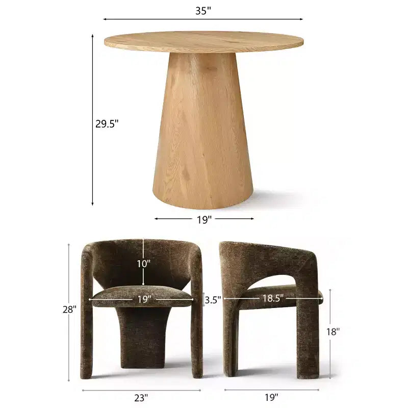 Set Tavolo da Pranzo Rotondo con 2 Poltrone in Ciniglia, Tavolo Moderno con Base a Piedistallo e Sedie Imbottite con Schienale e Braccioli Completi-Panipeachy