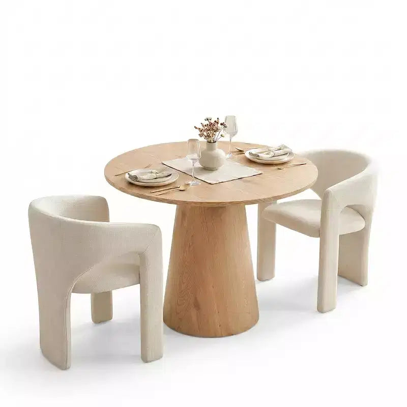 Set Tavolo da Pranzo Rotondo con 2 Poltrone in Ciniglia, Tavolo Moderno con Base a Piedistallo e Sedie Imbottite con Schienale e Braccioli Completi-Panipeachy