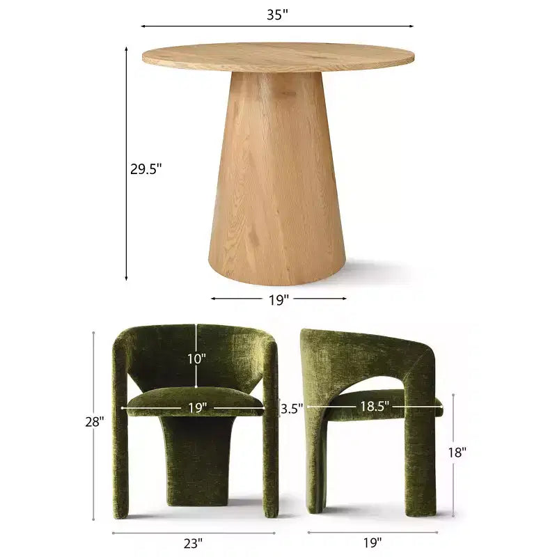 Set Tavolo da Pranzo Rotondo con 2 Poltrone in Ciniglia, Tavolo Moderno con Base a Piedistallo e Sedie Imbottite con Schienale e Braccioli Completi-Panipeachy