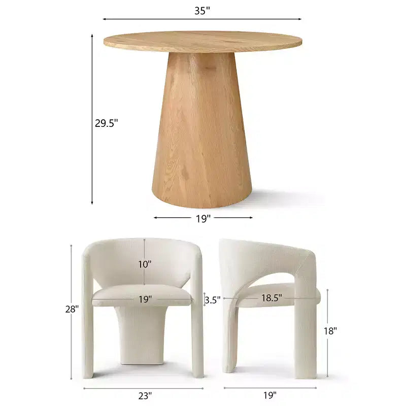 Set Tavolo da Pranzo Rotondo con 2 Poltrone in Ciniglia, Tavolo Moderno con Base a Piedistallo e Sedie Imbottite con Schienale e Braccioli Completi-Panipeachy