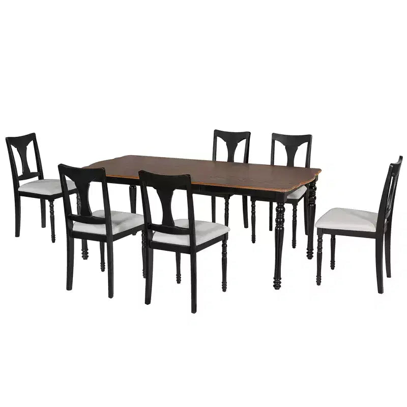 Set da pranzo allungabile da 7 pezzi con tavolo da 152-198 cm e 6 sedie imbottite