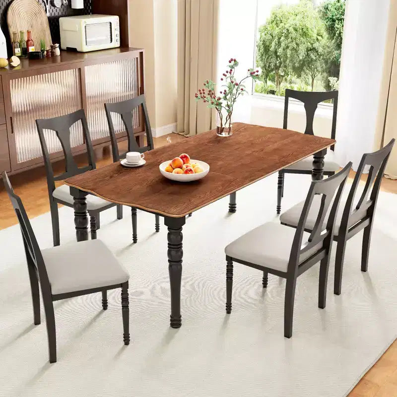 Set da pranzo allungabile da 7 pezzi con tavolo da 152-198 cm e 6 sedie imbottite