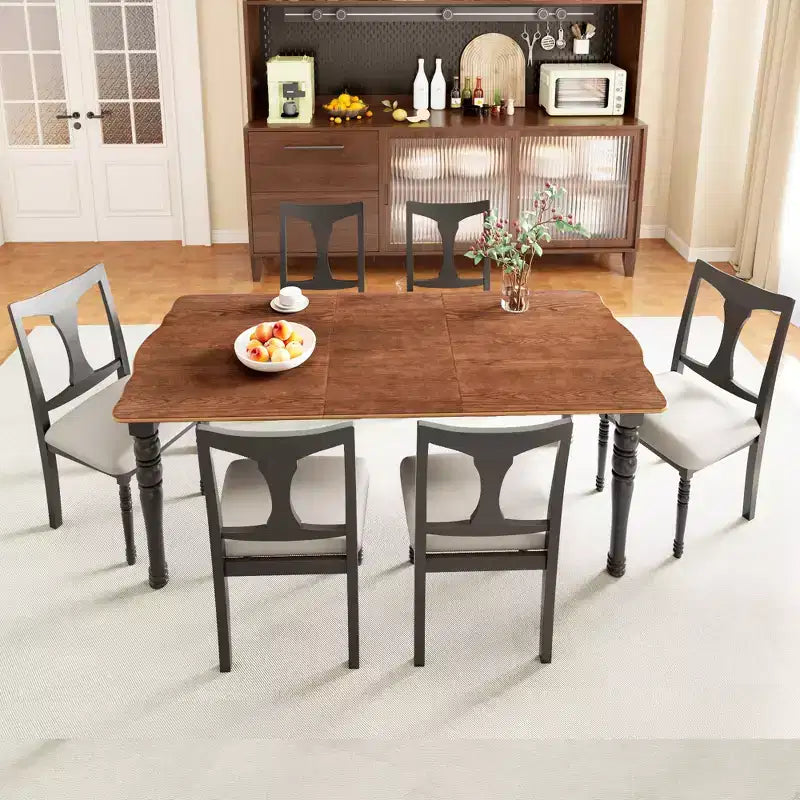 Set da pranzo allungabile da 7 pezzi con tavolo da 152-198 cm e 6 sedie imbottite