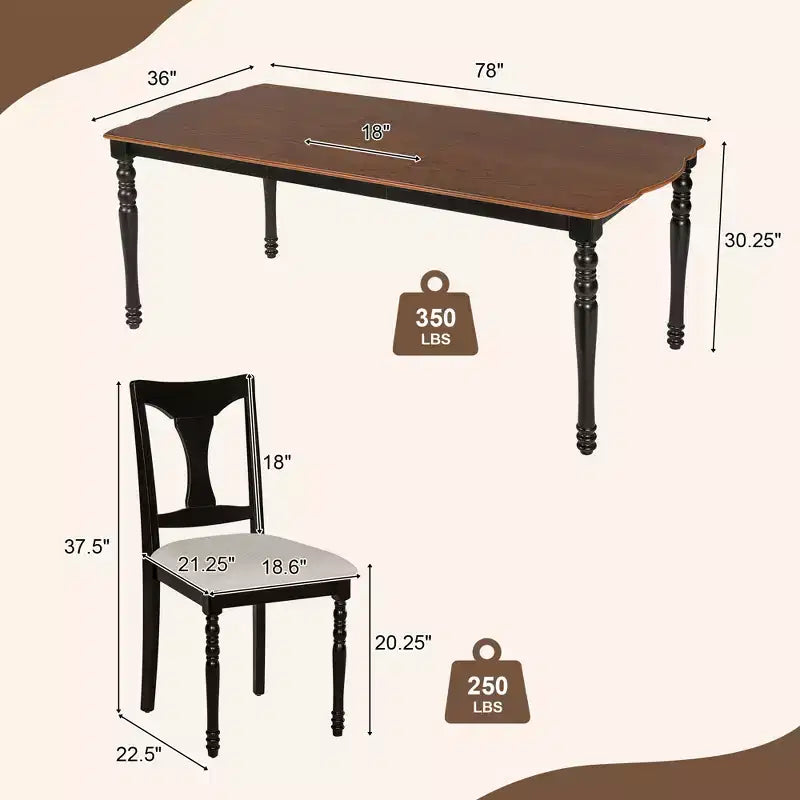 Set da pranzo allungabile da 7 pezzi con tavolo da 152-198 cm e 6 sedie imbottite