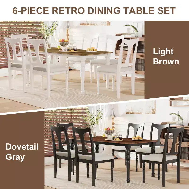 Set da pranzo allungabile da 7 pezzi con tavolo da 152-198 cm e 6 sedie imbottite