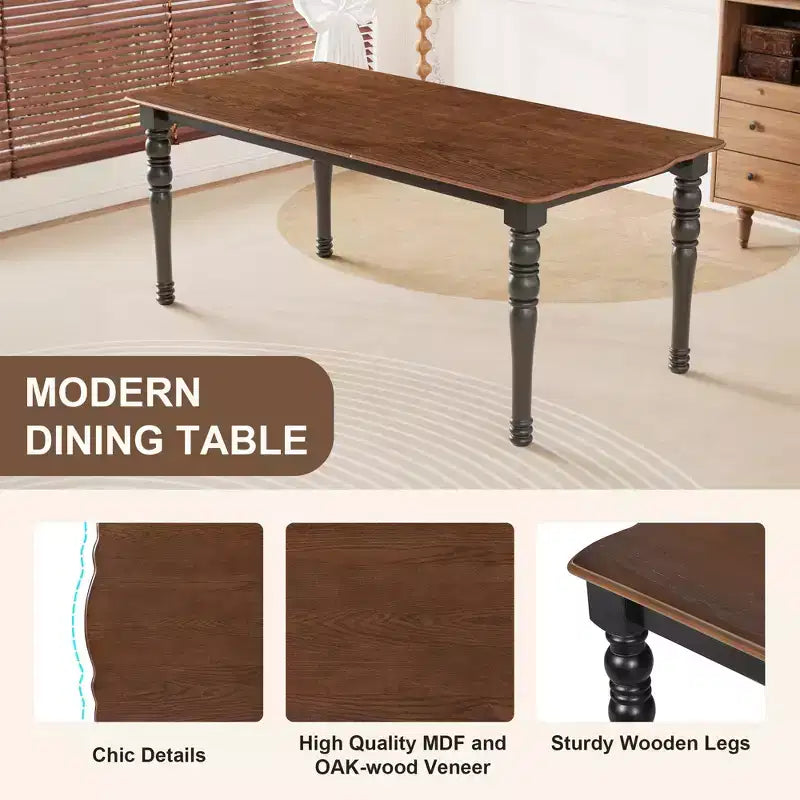 Set da pranzo allungabile da 7 pezzi con tavolo da 152-198 cm e 6 sedie imbottite