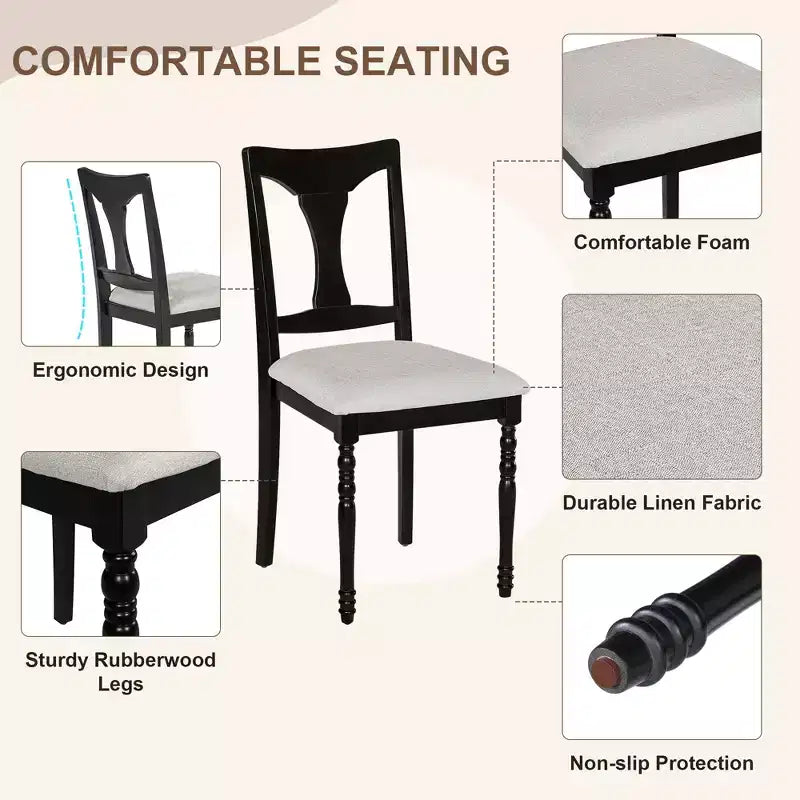 Set da pranzo allungabile da 7 pezzi con tavolo da 152-198 cm e 6 sedie imbottite