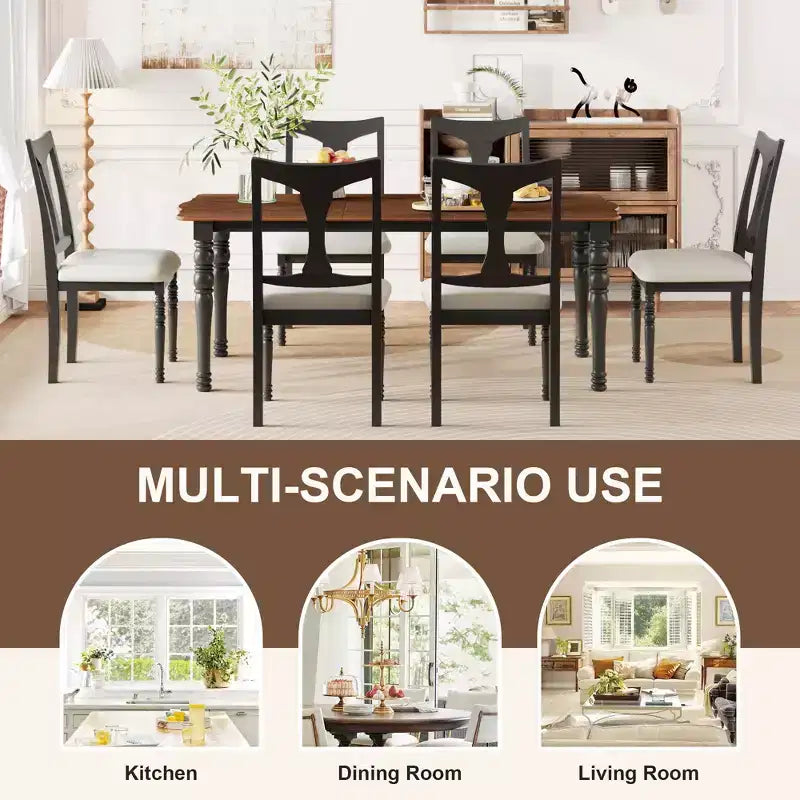 Set da pranzo allungabile da 7 pezzi con tavolo da 152-198 cm e 6 sedie imbottite