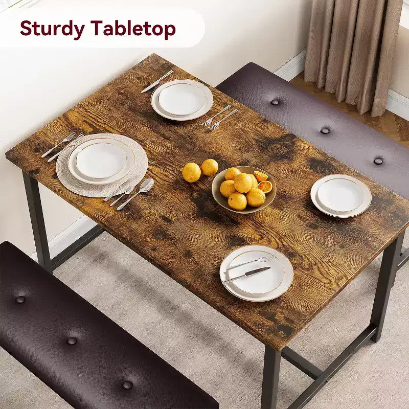 Set tavolo da pranzo per 4 persone, tavolo da cucina con panche, set tavolo da pranzo rettangolare con 2 panche imbottite, set tavolo da pranzo di 3 pezzi per piccoli spazi