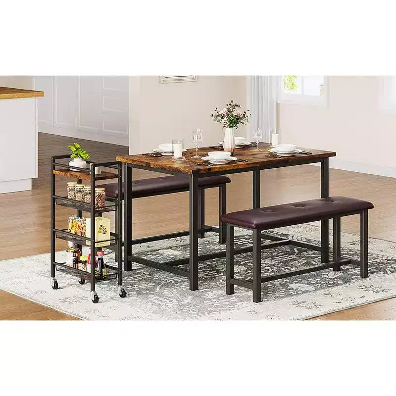 Set tavolo da pranzo per 4 persone, tavolo da cucina con panche, set tavolo da pranzo rettangolare con 2 panche imbottite, set tavolo da pranzo di 3 pezzi per piccoli spazi