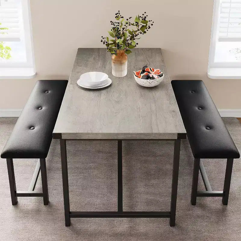Set tavolo da pranzo per 4 persone, tavolo da cucina con panche, set tavolo da pranzo rettangolare con 2 panche imbottite, set tavolo da pranzo di 3 pezzi per piccoli spazi