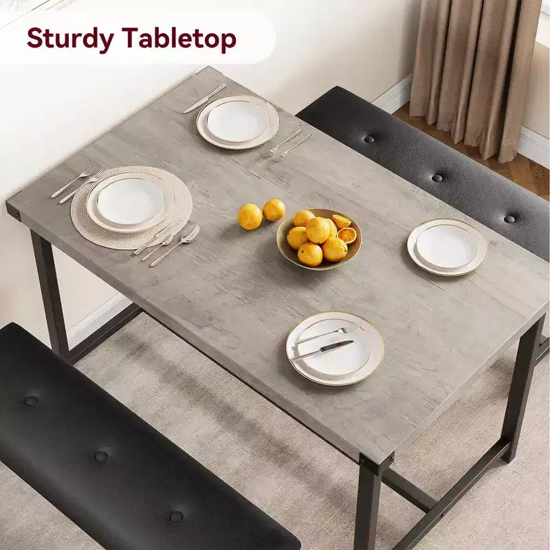 Set tavolo da pranzo per 4 persone, tavolo da cucina con panche, set tavolo da pranzo rettangolare con 2 panche imbottite, set tavolo da pranzo di 3 pezzi per piccoli spazi