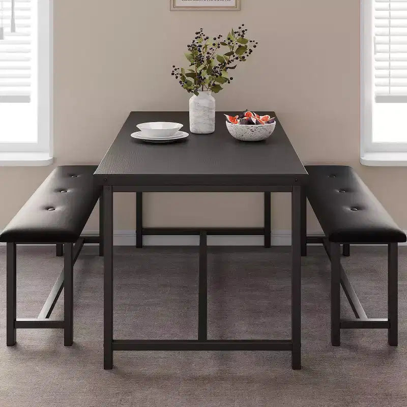 Set tavolo da pranzo per 4 persone, tavolo da cucina con panche, set tavolo da pranzo rettangolare con 2 panche imbottite, set tavolo da pranzo di 3 pezzi per piccoli spazi