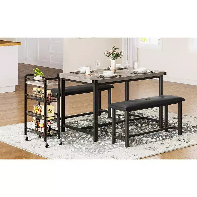 Set tavolo da pranzo per 4 persone, tavolo da cucina con panche, set tavolo da pranzo rettangolare con 2 panche imbottite, set tavolo da pranzo di 3 pezzi per piccoli spazi