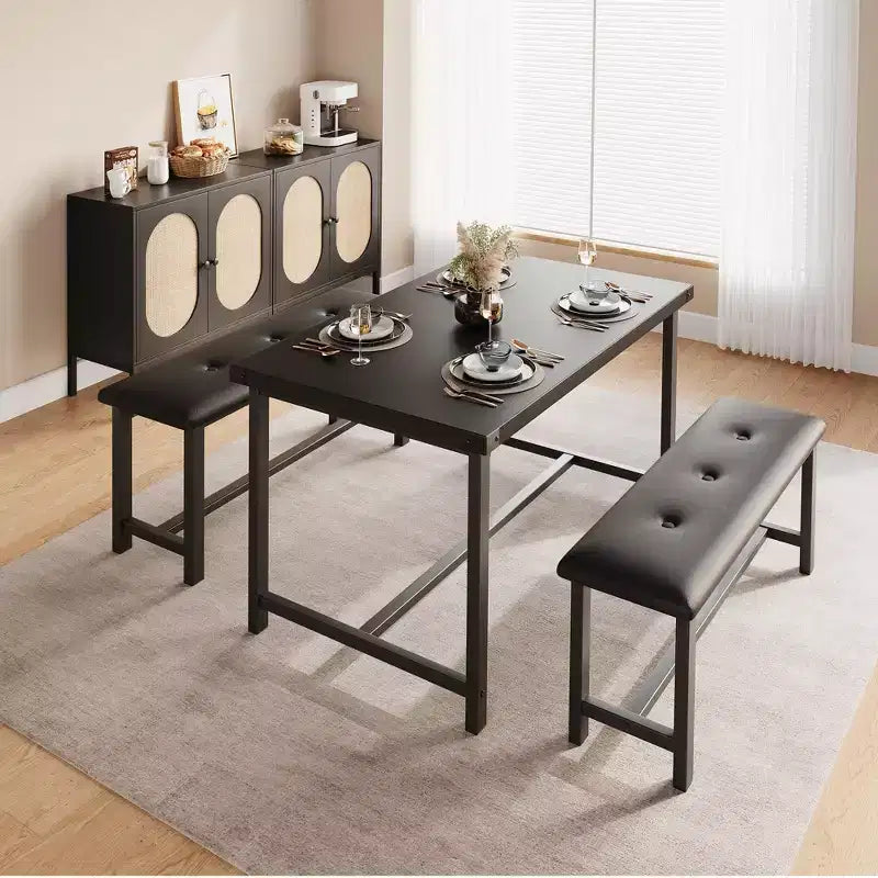 Set tavolo da pranzo per 4 persone, tavolo da cucina con panche, set tavolo da pranzo rettangolare con 2 panche imbottite, set tavolo da pranzo di 3 pezzi per piccoli spazi